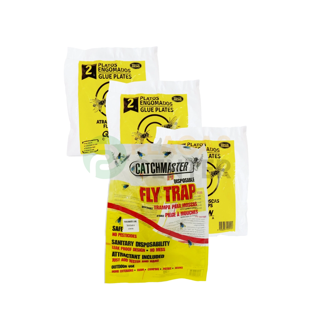 Combo Doméstico: 3 paquetes x 2 Platos Gomin + 1 Bolsa Atrapamoscas 975 1 3-PAQUETESS-DE-PLATOS-2-+-1-FLY-BAG-TRAP